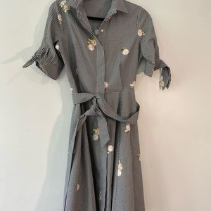 Calvin Klein Black and White Gingham Print Dress